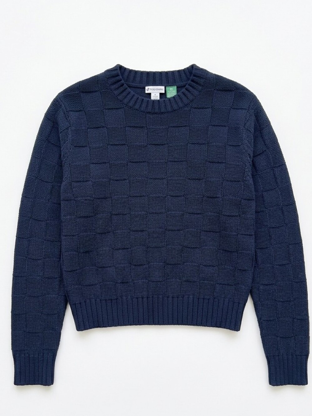 NWT Simons Twik Navy Blue Checkerboard Knit Crop Sweater Size P/S